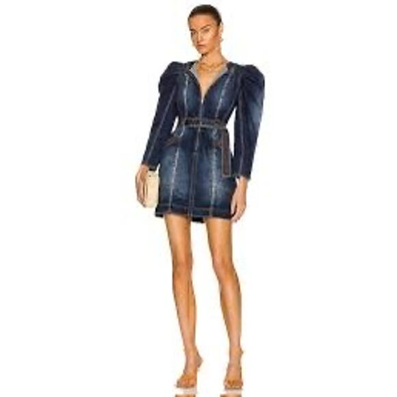 ULLA JOHNSON Cori Dress Dark Wash denim long puff sleeve romper size 4 - Picture 15 of 15